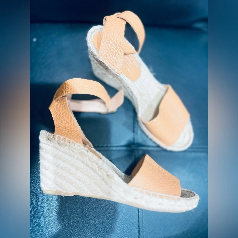 J.Crew Corsica Caramel Leather Ankle Strap Espadrille Wedge Sandals Size 8
